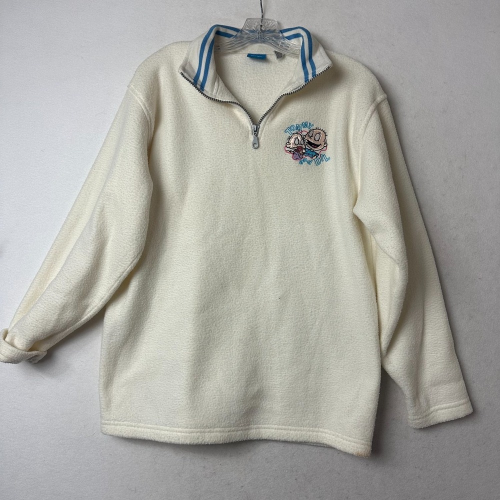Vintage 1997 Rugrats Tommy and Dil Fleece Quarter Zip Pullover Cream Large 14-16